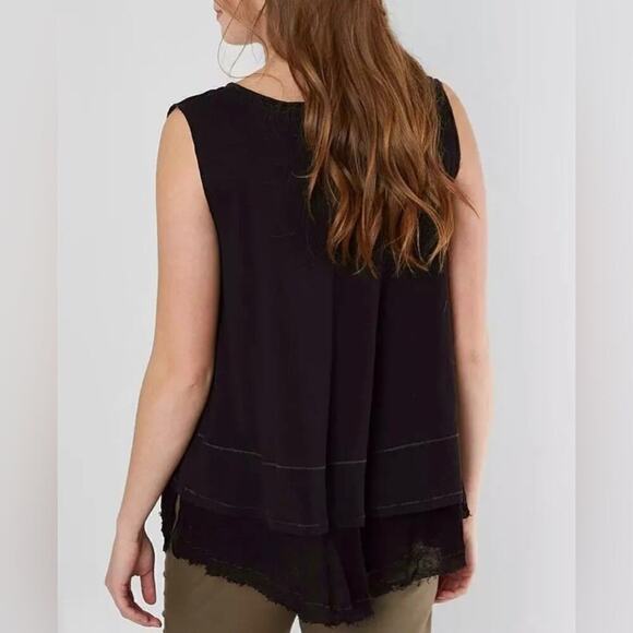 Free People peachy oversized distressed trim black v neck boho tank top - Picture 7 of 7